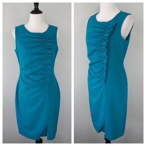 CALVIN KLEIN Blue Ruffle Front Sleeveless Career Formal Dress Size 8